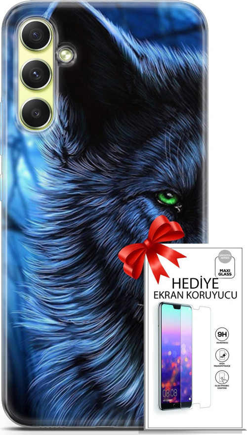 Samsung Galaxy A34 5G Kılıf Orijinal Seri Cardano 16 Kurt Yeşil Göz Hediyelik Kılıf Ve Ekran Koruyucu
