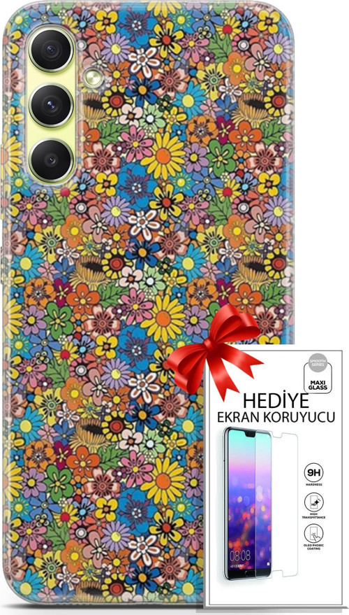 Samsung Galaxy A34 5G Kılıf Orijinal Seri Cardano 06 Küçük Çiçekler Koruyucu Kapak Ekran Koruyucu