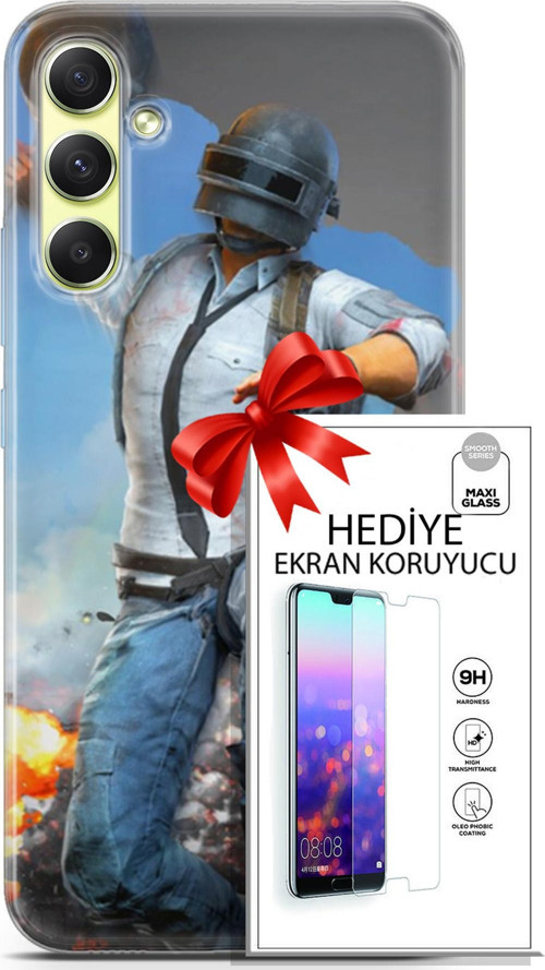 Samsung Galaxy A34 5G Kılıf Orijinal Seri Pubg 01 Action Figur Telefon Kılıfı + Ekran Koruyucu