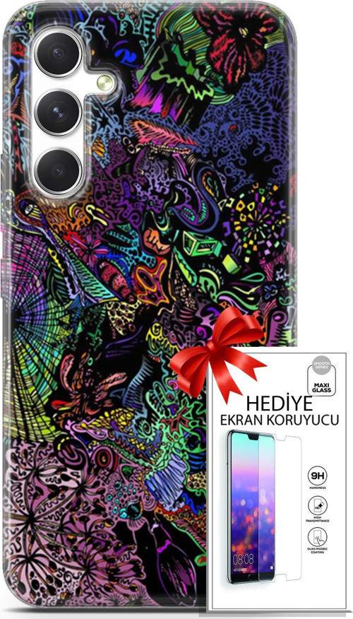 Samsung Galaxy A54 5G Kılıf Orijinal Seri Cardano 03 Karışık Renkler Arka Kapak + Ekran Koruyucu