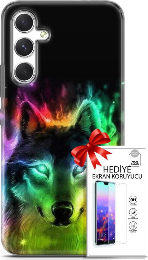 Samsung Galaxy A54 5G Kılıf Orijinal Seri Cardano 15 Kurt Neon Kalın Silikon + Ekran Koruyucu
