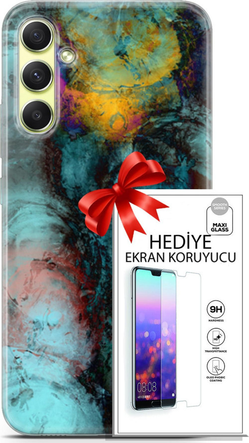 Samsung Galaxy A34 5G Kılıf Orijinal Seri Nature 14 Dalgalar Cover Kılıf + Ön Ekran Koruyucu