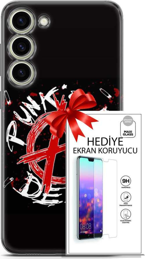 Samsung Galaxy S23 Plus Kılıf Orijinal Seri Punky 15 Punk'S Not Dead Kalın Silikon + Ekran Koruyucu