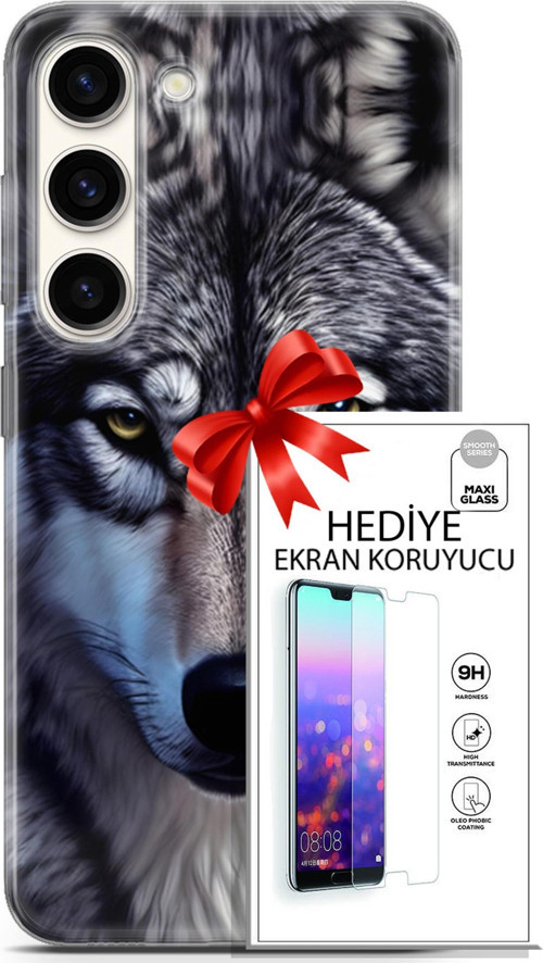 Samsung Galaxy S23 Kılıf Orijinal Seri Dogs 07 Kurt Yüz Desenli Kılıf + Ön Ekran Koruyucu