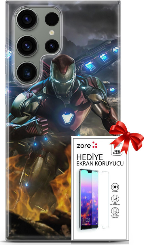 Samsung Galaxy S23 Ultra Kılıf Orijinal Seri Supers 30 Iron Man Kenarları Şeffaf Kapak Ve Ekran Koruyucu