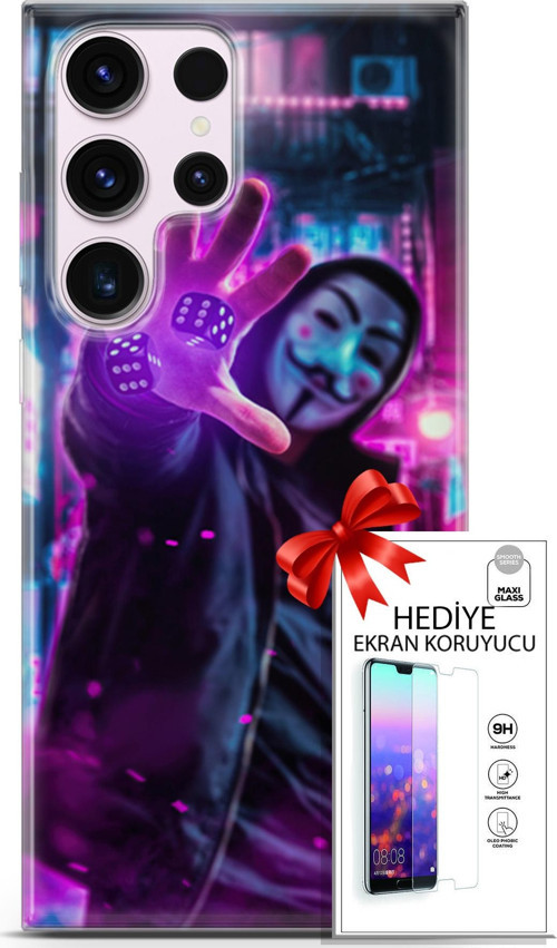 Samsung Galaxy S23 Ultra Kılıf Orijinal Seri Algorand 04 Zarlar Silikon Kılıf + Ekran Koruyucu Full