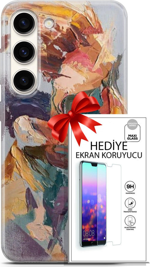 Samsung Galaxy S23 Kılıf Orijinal Seri Soul 04 Soyut Silikon Kılıf + Ekran Koruyucu Full Korumake