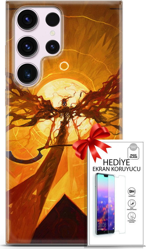 Samsung Galaxy S23 Ultra Kılıf Orijinal Seri Cardano 27 Şeytan Lazer Kesim Silikon Ekran Koruyucu
