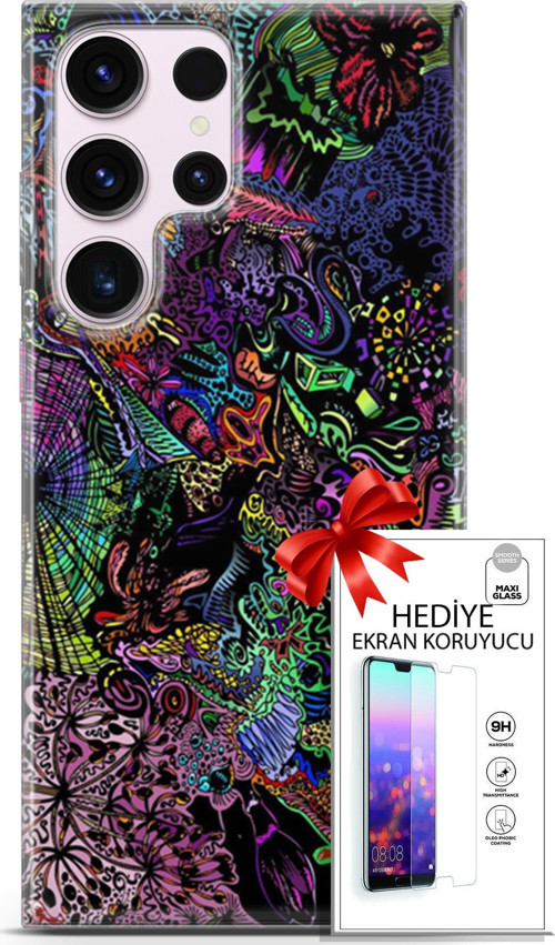 Samsung Galaxy S23 Ultra Kılıf Orijinal Seri Cardano 03 Karışık Renkler Arka Kapak + Ekran Koruyucu