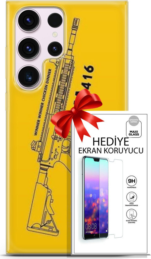 Samsung Galaxy S23 Ultra Kılıf Orijinal Seri Pubg 28 M416 İz Bırakmayan Kılıf + Ön Ekran Koruyucu