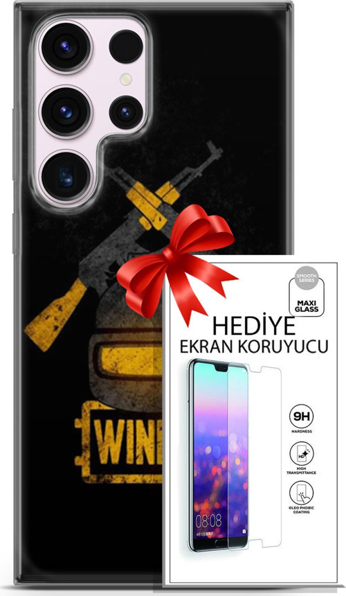 Samsung Galaxy S23 Ultra Kılıf Orijinal Seri Pubg 15 Winner Kalın Silikon + Ekran Koruyucu