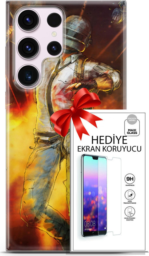Samsung Galaxy S23 Ultra Kılıf Orijinal Seri Pubg 06 Tavalı Karakter Koruyucu Kapak Ekran Koruyucu