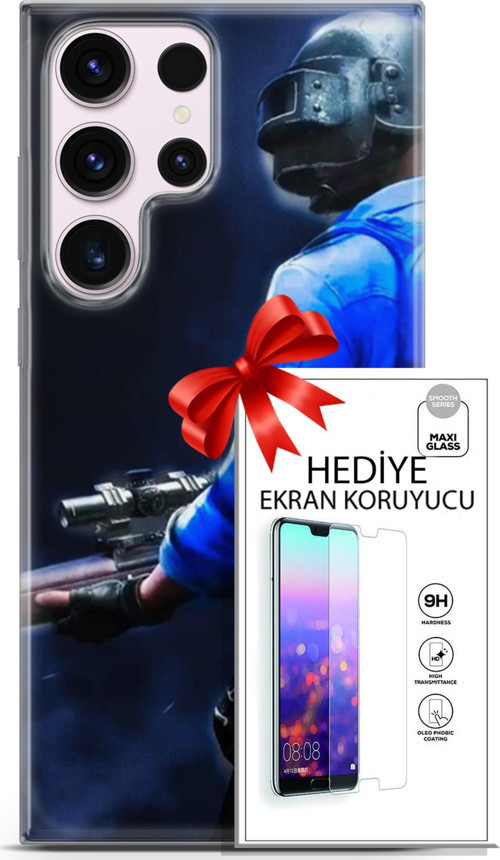 Samsung Galaxy S23 Ultra Kılıf Orijinal Seri Pubg 12 Mavi Gömlekli Tasarım Kılıf + Ekran Koruyucu