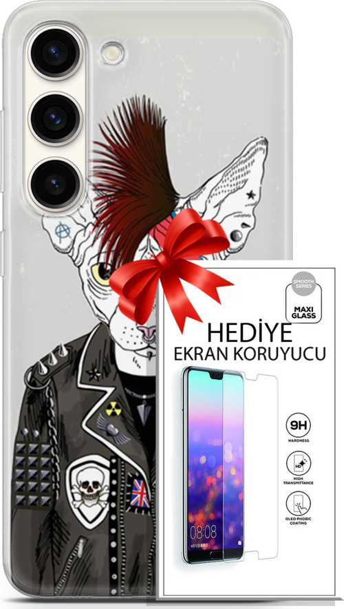 Samsung Galaxy S23 Kılıf Orijinal Seri Punky 06 Punk Kedi Sfenks Koruyucu Kapak Ekran Koruyucu