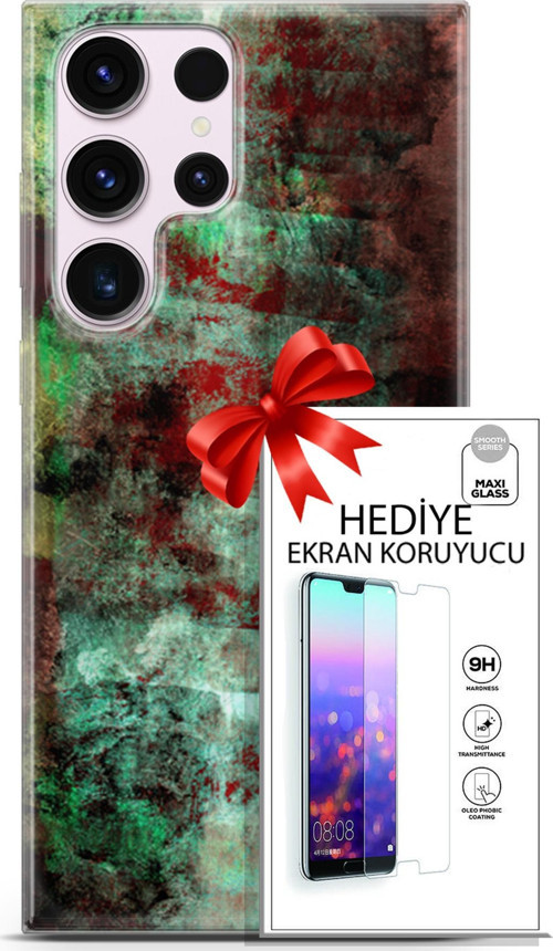 Samsung Galaxy S23 Ultra Kılıf Orijinal Seri Nature 10 Su Yeşili Full Hd Kılıf + Ekran Koruyucu