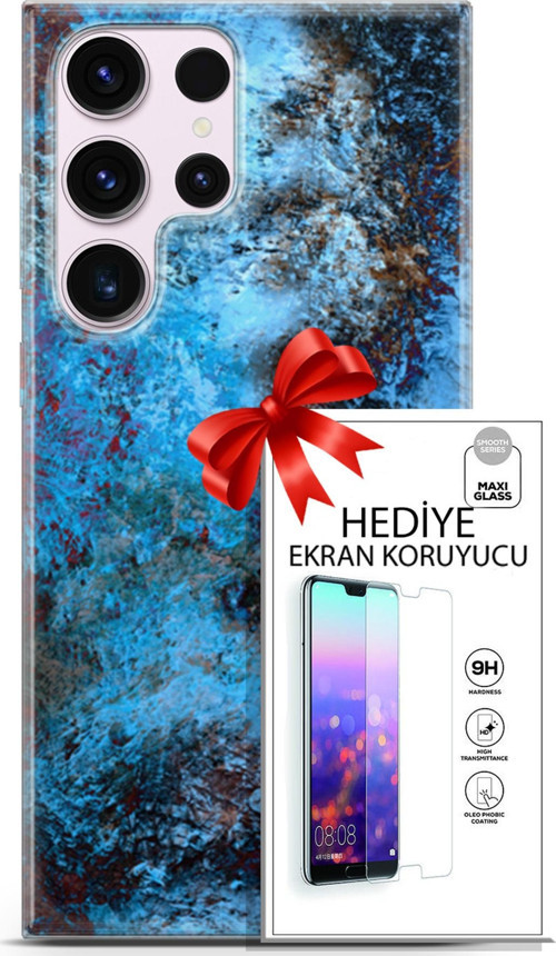 Samsung Galaxy S23 Ultra Kılıf Orijinal Seri Nature 27 Rengarenk Lazer Kesim Silikon Ekran Koruyucu