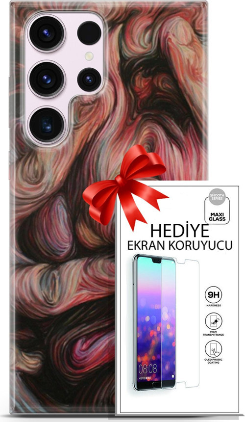 Samsung Galaxy S23 Ultra Kılıf Orijinal Seri Soul 27 Dağılmış Surat Lazer Kesim Silikon Ekran Koruyucu