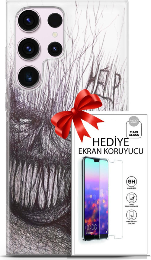 Samsung Galaxy S23 Ultra Kılıf Orijinal Seri Soul 29 Şeytan Leke Tutmaz Kapak + Ekran Koruyucu