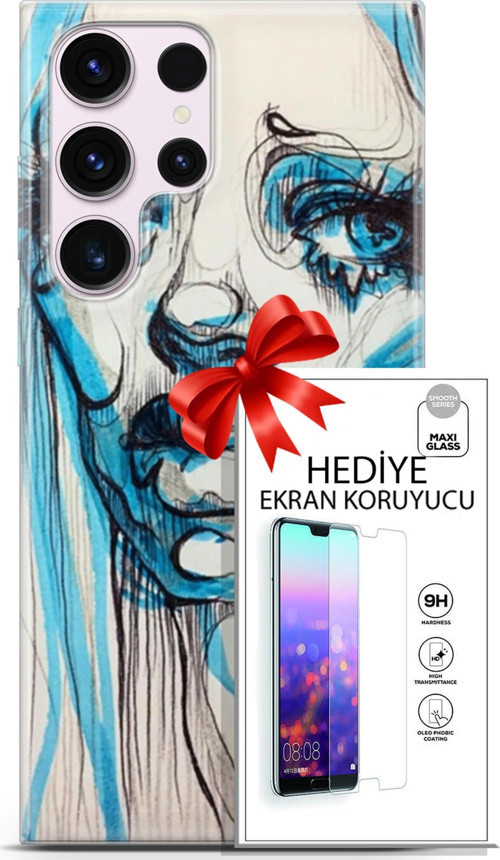 Samsung Galaxy S23 Ultra Kılıf Orijinal Seri Soul 26 Hüzünlü Yüz Soft Kapak + Ekran Koruyucu