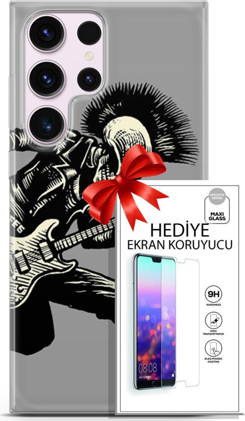Samsung Galaxy S23 Ultra Kılıf Orijinal Seri Punky 07 Punk Gitarist Desenli Kılıf + Ön Ekran Koruyucu