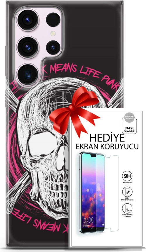 Samsung Galaxy S23 Ultra Kılıf Orijinal Seri Punky 10 Punk Kurukafa Full Hd Kılıf + Ekran Koruyucu