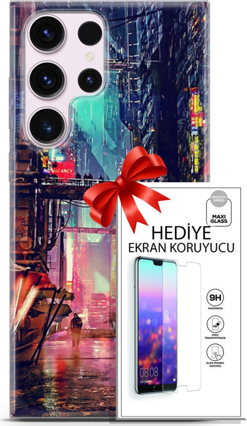 Samsung Galaxy S23 Ultra Kılıf Orijinal Seri Cyberpunk 14 Motel Cover Kılıf + Ön Ekran Koruyucu