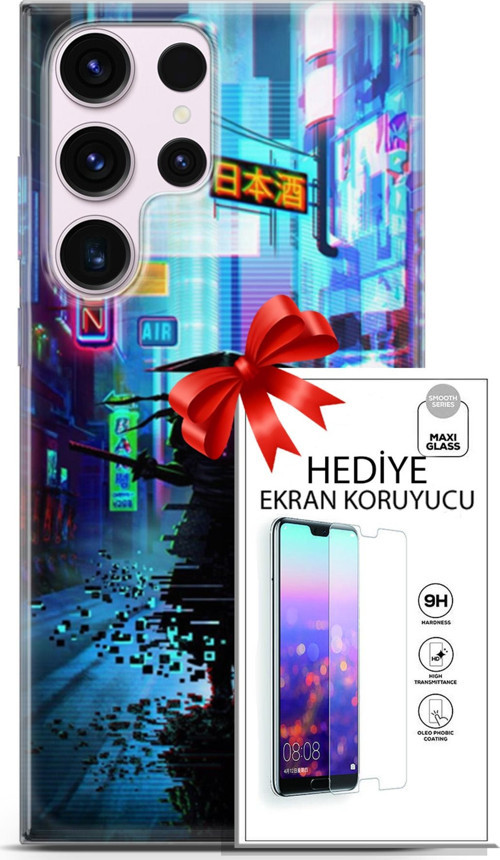 Samsung Galaxy S23 Ultra Kılıf Orijinal Seri Cyberpunk 29 Open Leke Tutmaz Kapak + Ekran Koruyucu