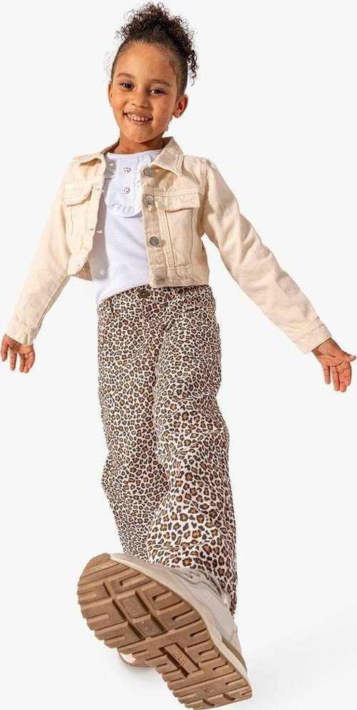 Kız Çocuk Kahverengi Leopar Desenli Kot Pantolon