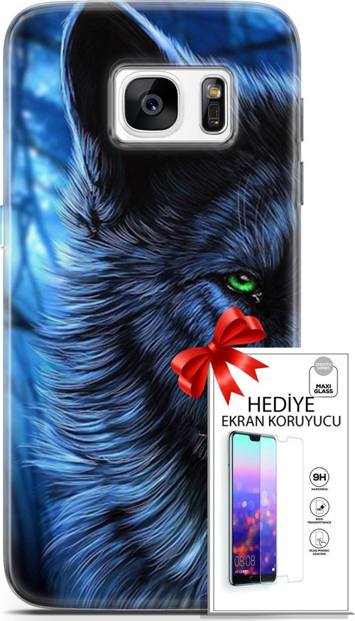 Samsung Galaxy S7 Kılıf Orijinal Seri Cardano 16 Kurt Yeşil Göz Hediyelik Kılıf Ve Ekran Koruyucu