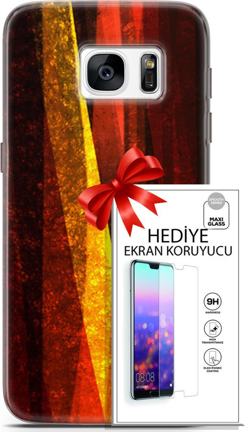 Samsung Galaxy S7 Kılıf Orijinal Seri Nature 17 Sarı Katman Yumuşak Kılıf + Ekran Koruyucu