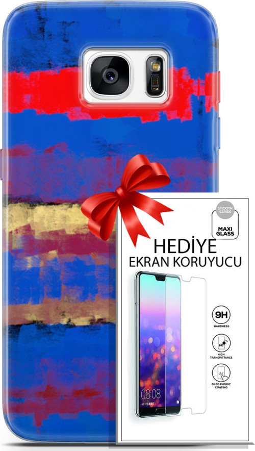 Samsung Galaxy S7 Kılıf Orijinal Seri Nature 09 Turuncu Mavi Uv Kılıf Ve Ekran Koruyucu