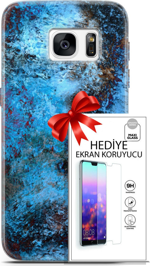 Samsung Galaxy S7 Kılıf Orijinal Seri Nature 27 Rengarenk Lazer Kesim Silikon Ekran Koruyucu