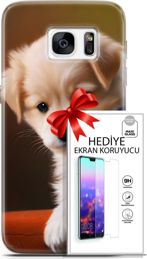 Samsung Galaxy S7 Kılıf Orijinal Seri Dogs 15 Kaniş Yavru Kalın Silikon + Ekran Koruyucu