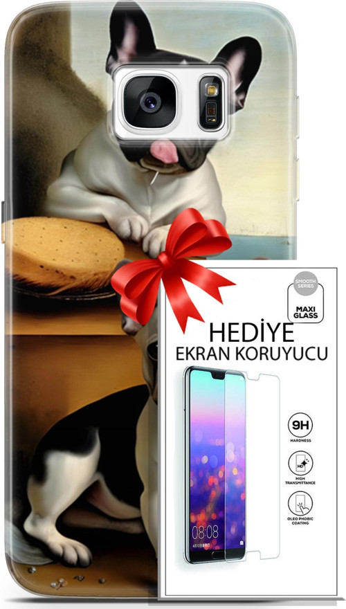 Samsung Galaxy S7 Kılıf Orijinal Seri Dogs 28 Fransız Bulldog İz Bırakmayan Kılıf + Ön Ekran Koruyucu