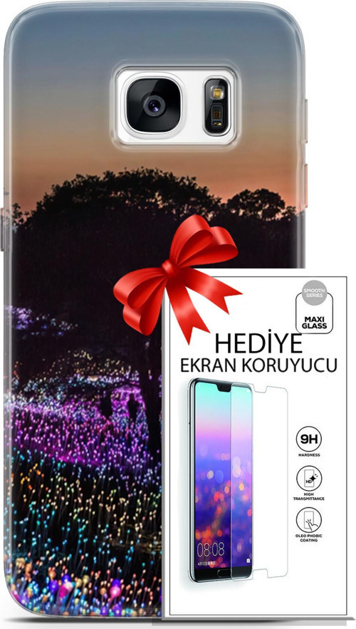 Samsung Galaxy S7 Kılıf Orijinal Seri Fantasy 11 Işıltılı Brookgreen 4K Baskılı Kılıf + Ekran Koruyucu