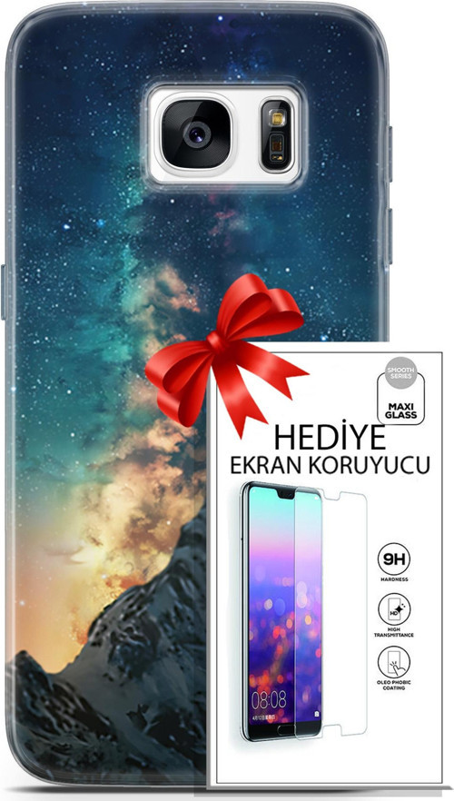 Samsung Galaxy S7 Kılıf Orijinal Seri Fantasy 19 Mavi Gece Tam Koruma Kılıf + Ekran Koruyucu