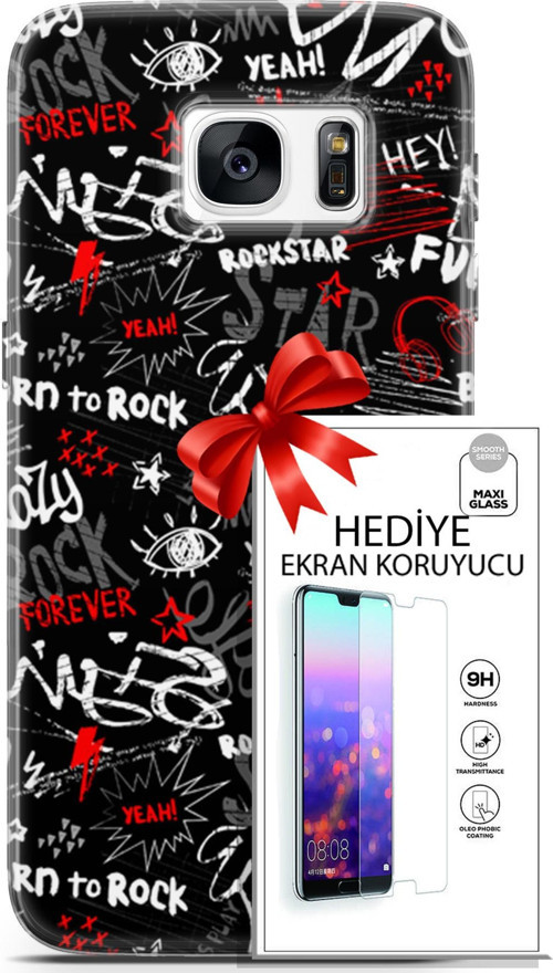 Samsung Galaxy S7 Kılıf Orijinal Seri Punky 25 Yeah Rock Soyulmayan Kılıf + Ekran Koruyucu Full Koruma