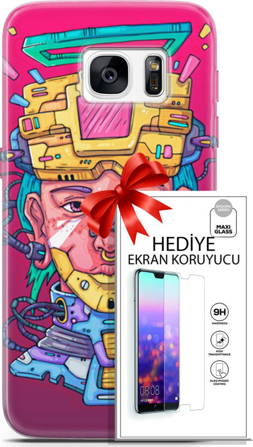 Samsung Galaxy S7 Kılıf Orijinal Seri Punky 02 Robotica Kapak Ve Ekran Koruyucu