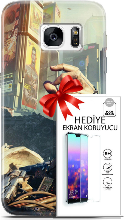 Samsung Galaxy S7 Kılıf Orijinal Seri Cyberpunk 20 El Renkli Kılıf Ekran Koruyucu