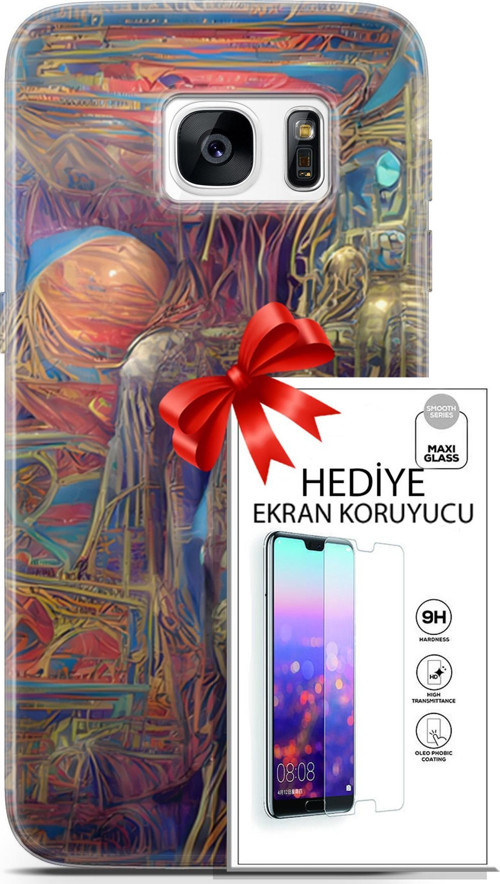 Samsung Galaxy S7 Kılıf Orijinal Seri Cyberpunk 18 Parapsikoloji Parlak Kılıf + Ekran Koruyucu Full