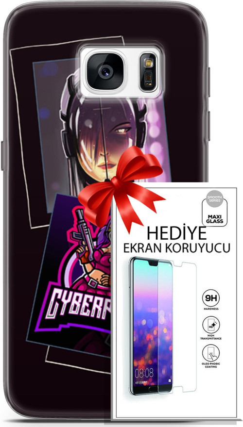 Samsung Galaxy S7 Kılıf Orijinal Seri Cyberpunk 10 Cyber Kız Full Hd Kılıf + Ekran Koruyucu
