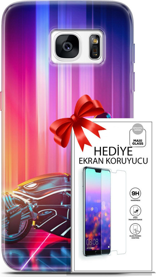 Samsung Galaxy S7 Kılıf Orijinal Seri Cyberpunk 08 Punk Motorsiklet Baskılı Kılıf + Ekran Koruyucu