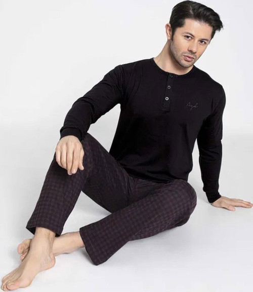 Erkek Modal Uzun Kollu Pijama Takımı 3426 - 1 Adet Siyah-L