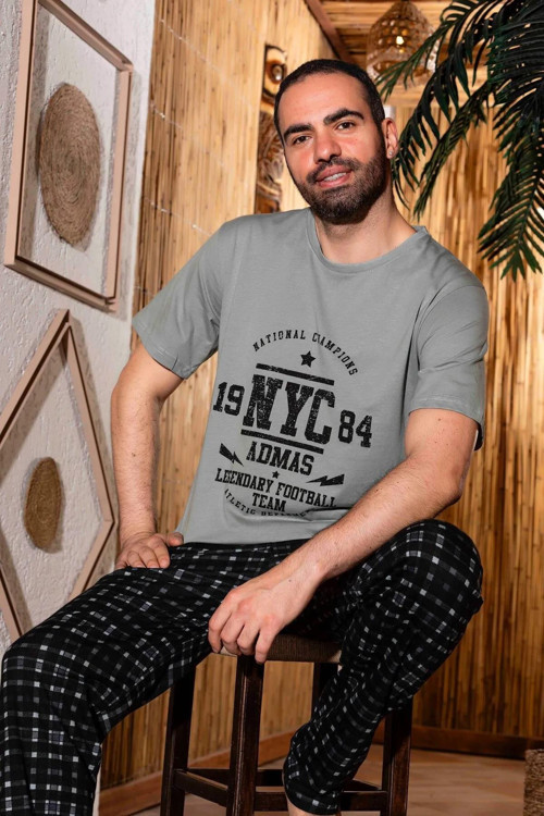 Erkek Süprem Bisiklet Yaka İnce Kısa Kol Pijama Takımı A803/128 - 1 Adet Yeşil-2XL
