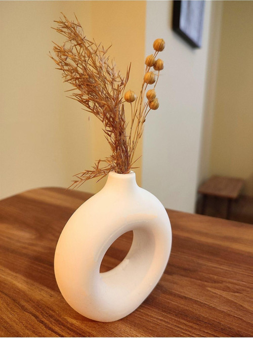 10 Cm Küçük Bohem Tekli Halka Vazo Beyaz El Yapımı Beton Taştozu Tasarım Biblo