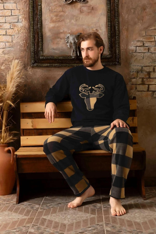 Erkek Kışlık Polar Pijama Takımı K100/51 - 1 Adet Siyah-XL