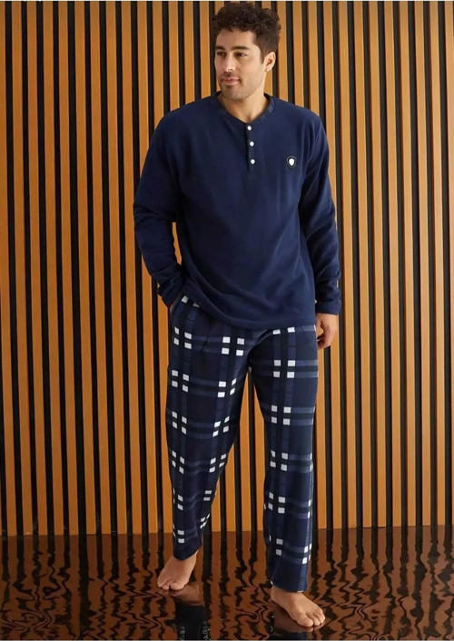 Erkek Düğme Yaka Kışlık Polar Pijama Takımı 6100/13 - 1 Adet Lacivert-XL