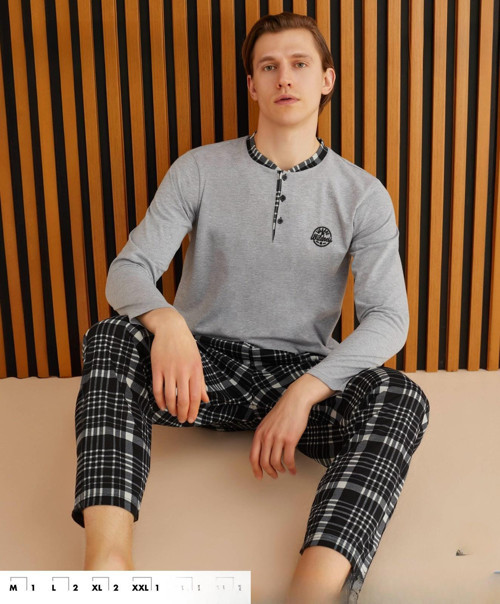 Erkek Süprem Uzun Kol İnce Pijama Takımı 6300 / 15 - 1 Adet Gri-2XL
