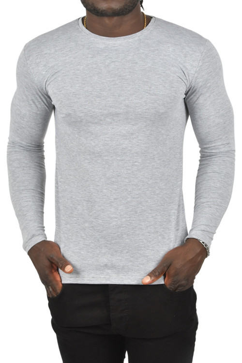 Erkek Gri Uzun Kollu Dar Kalıp Ince Sıfır Yaka Sweatshirt 2300423