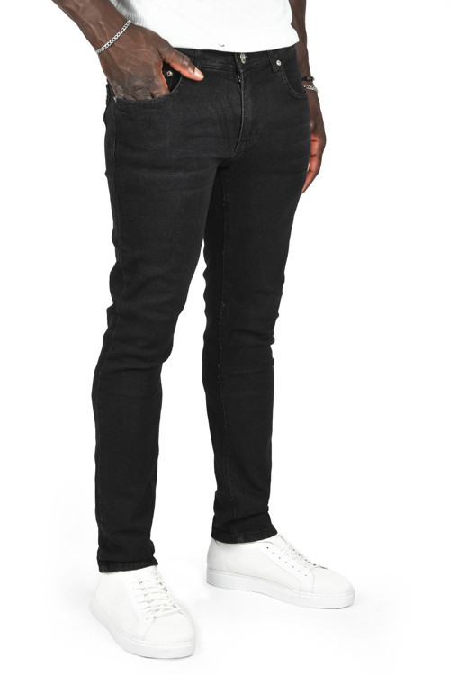 Erkek Siyah Taşlanmış Dar Kesim Likralı Jean Kot Pantolon 2406787
